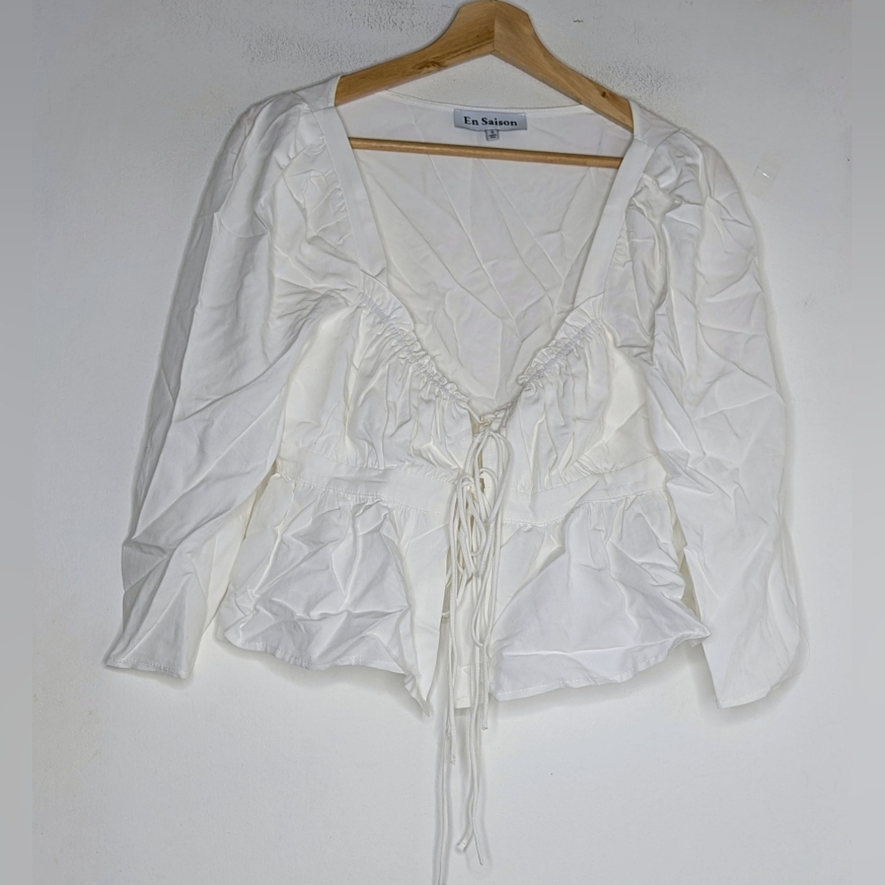 Anthropologie En Saison Azra Puff-Sleeve Peplum Top size small